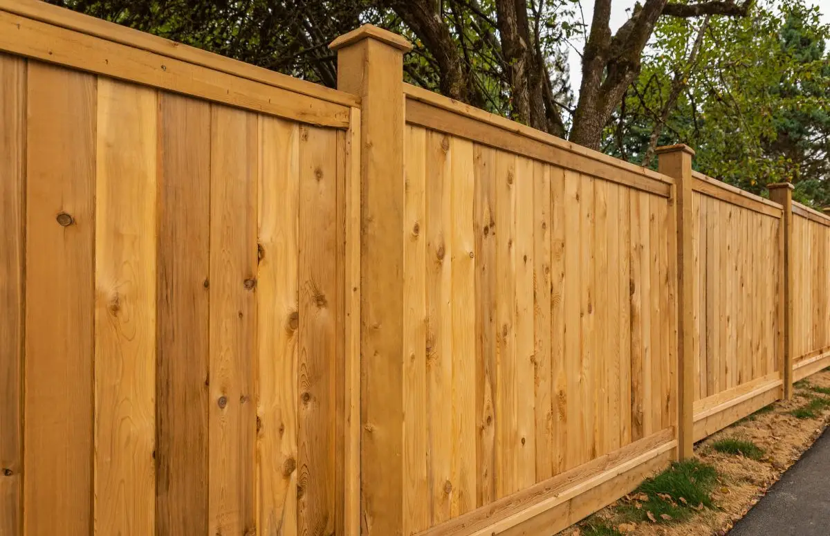 Wooden fence with green lawn