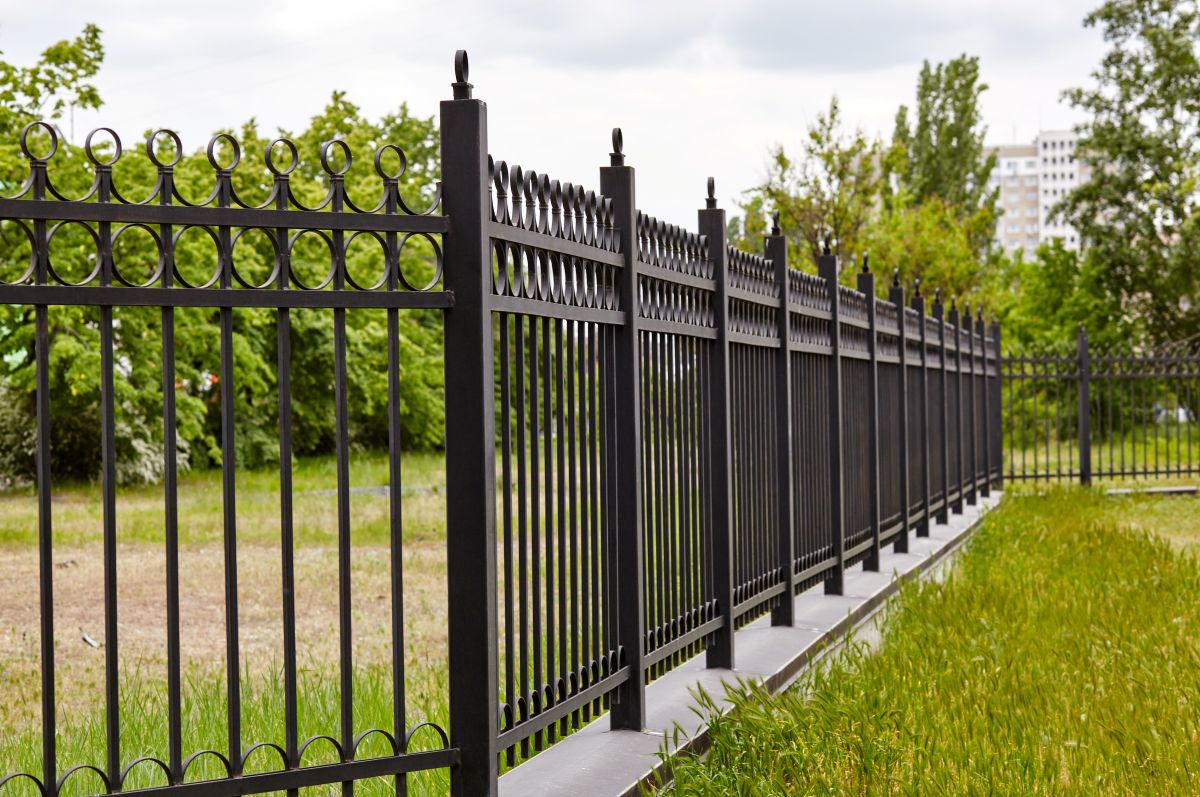 Decorative black iron guardrail for protection, close up