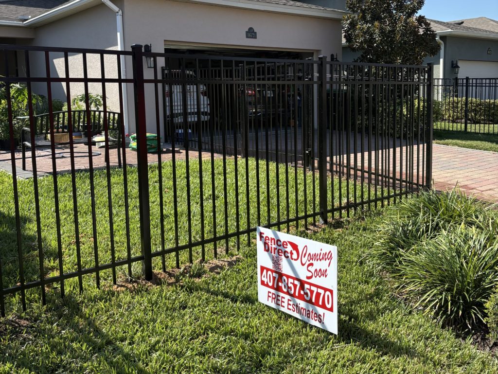 aluminum fence panels Fence Direct sign on the ground