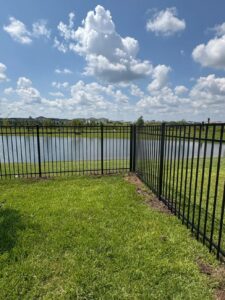 An aluminum fence on a property.